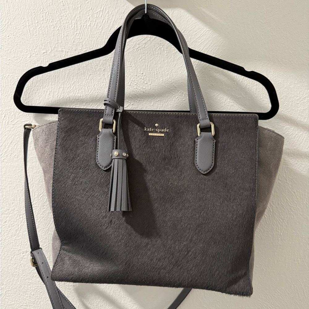 Kate Spade Charcoal and Light Gray Laurel Way Haircalf Hadlee Purse